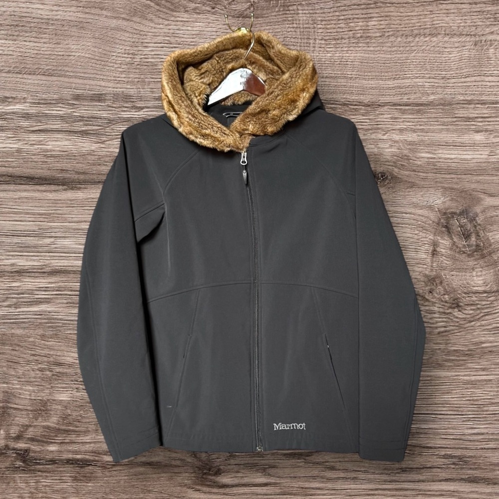Marmot Women’s Furlong Softshell Jacket Black Hooded Zip Pockets Size Large